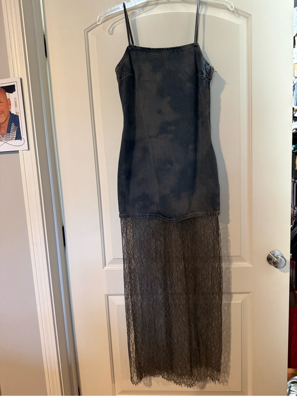 Zara Grey/blue wash dress with lace bottom.